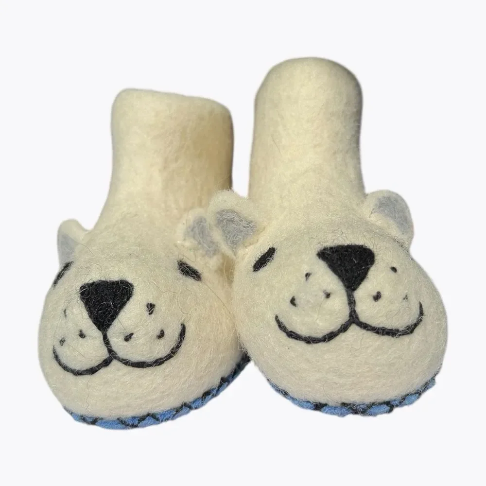Sew Heart Felt Polar Bear Wool Slippers Toddler Size 8 Cream Cozy Animal Scandi